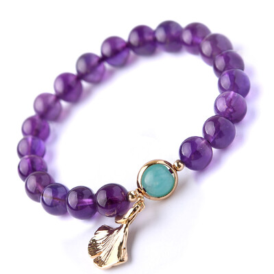 

Ling Fei Amethyst Bracelet Single Ring Handle Dream Amethyst Ginkgo Leaf Jewelry Gift Woman