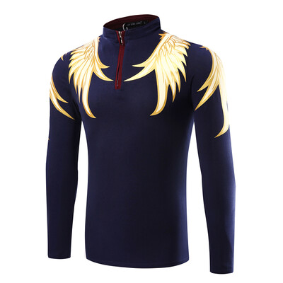 

A man of new cotton casual slim collar long sleeved T-shirt printing