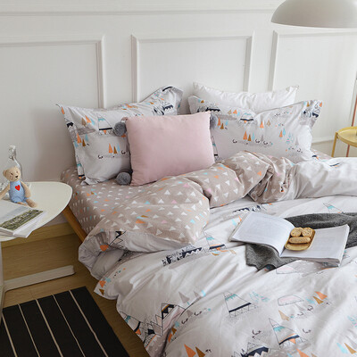 

Hongrui Home Textiles Bedding Set of four sets of cotton cotton twill Nordic simple bed sheets quilt 15 m bed 18 m bed ancient tribe
