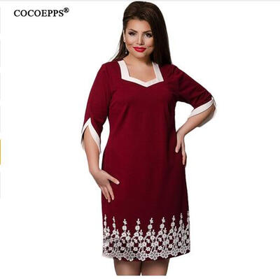 

COCOEPPS 6XL 5XL Lace Patchwork Women Dress 2017 Summer Style Plus Size office Big Large Size Dress Casual Loose blue Dresses