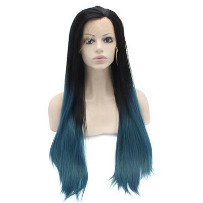 

Long Straight Two Tone Lace Front Ombre Blue Lace Front Wig Natural