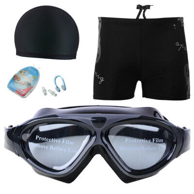 

NHYD swimming goggles men&39s swimming goggles suit men&39s swimming glasses swim trunks swimming cap nose clip earplugs fashion swimming four sets of 1355 black