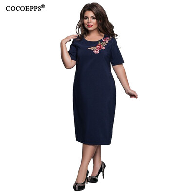 

COCOEPPS Vintage Summer Style 6XL Plus size Women Flower Embroidery Dress 2017 Elegant office evening party Big Large Size Dress