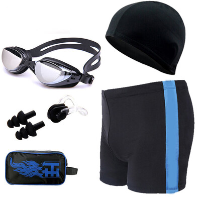 

Empire wolf (EMPIPEWOLF) YY038 men's flat swim trunks suit fashion flute trousers suit men's swimming cap blue fire two-piece set  code
