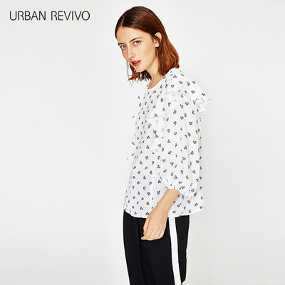 

UR Women Print Strap Sleeve Round Sleeve Casual Shirt Blouse WE17S2CE2000 White