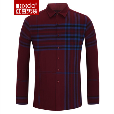 

Красная фасоль Hodo Men's Shirts Мужская мода Матовая мужская рубашка Футболка Slim Long Sleeve Shirt R5 Red Cell 175 / 92A
