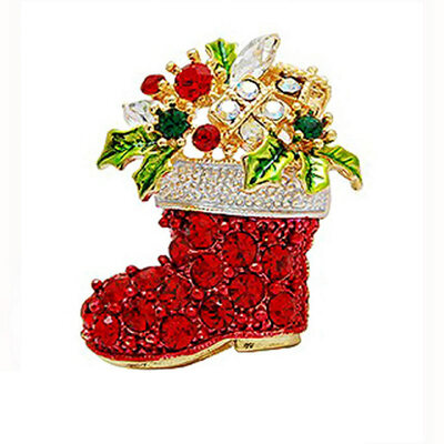 

Yoursfs Christmas Gifts Nice Red Shoe Boot Brooches Pins for Women Full Rhinestones Christmas Brooches for the New Year