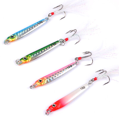 

4 ПК Jigging Plomb Poissons 12G / 5.5 CM Métal Gabarit De Pêche Leurre 4 Couleurs Métal Wobbler avec Плюмные вязальные крючки Appât Dur Artifi