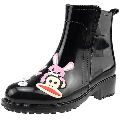 

PaulFrank big mouth monkey rain boots ladies fashion hand-painted rain boots waterproof rubber shoes overshoes PF1009 black 37 yards