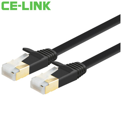 

CE-LINK 1541 CAT7 Плоский кабель 5 м Семидюймовый щит Высокоскоростной сетевой коммутатор SSTP Плоский проводный маршрутизатор Сетевой кабель 24K Позолоченный черный