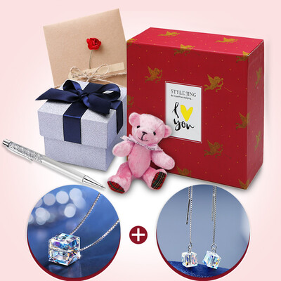 

Статический стиль Swarovski Elements Кристалл ожерелье + серьги белый