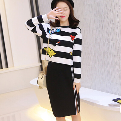 

Утренний пруд падения моды 2017 года костюм женщины сыпучие дикий шею длинными рукавами куртка короткая пункта темперамент пакет хип юбки S71R0367A177S черная полоса S