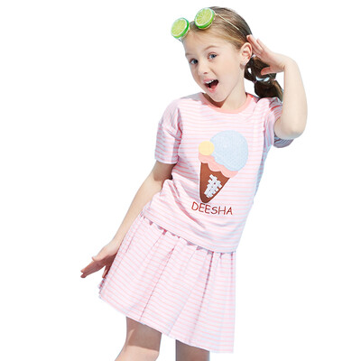 

Disha DEESHA children's clothing girls set 2017 summer new children's stripes short-sleeved sports and leisure two-piece 711721906 powder stripes 140