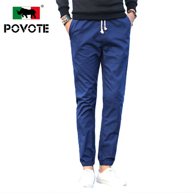 

Paulo rhinoceros (POVOTE) casual pants men's feet cotton solid color casual trousers young men's loose loose trousers waist pants PVHN1605 military green M