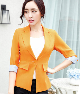 

To 4XL Candy Color Womens Blazer Half Sleeve With Turnback Cuff Patchwork Female Suit Jackets Button Pockets Blazers Womens