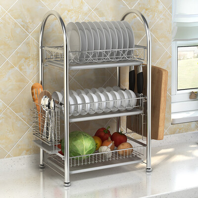 

Ai heart still SUS304 stainless steel three-tier dish rack bowl rack drain rack kitchen racks storage rack with chopping board rack chopsticks cage