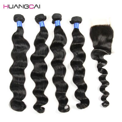 

HuangCai hair 8a Mlaysian virgin hair with closure loose wave with closure 4bundles malaysian virgin human hair with closure