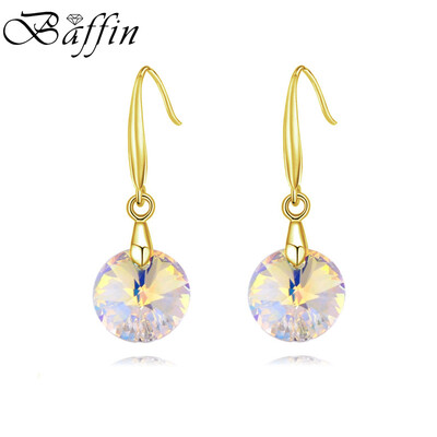 

18K Gold Plated Round Crystal Droop Earrings For Women Fashion Party Accessories Best Gift Jewelry