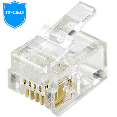 

IT-CEO V7D0 telephone line four-core crystal head 6P4C telephone line connector RJ11 pure copper crystal connector head machine cable connector 20 a pack of transparent