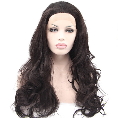 

Anogol Heat Resistant Fiber Peruca Laco Sintetico Handmade Long Natural Body Wave Black Hair Wigs Synthetic Lace Front Wig
