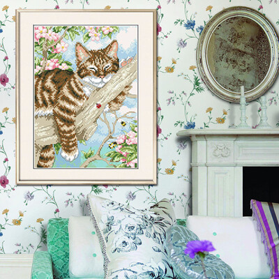 

embroider DIY DMC Cross stitch,Sets For Embroidery kits Lazy cat on the tree factory direct sale