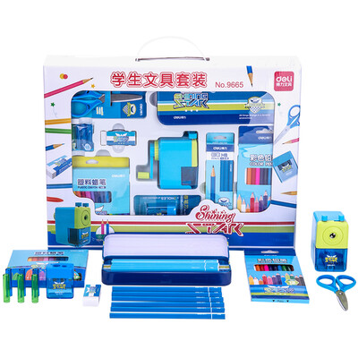 

(Дели) 9665 студентов исследования поставок канцелярские набор подарочной коробке / веселье 9 наборов синий