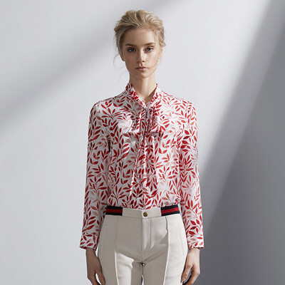 

Ruibi Ka (Marc Rebecca) рукава рубашки печати шелковой блузка лук 72003T белая печать код M