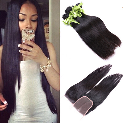 

Malaysian Straight Virgin Hair 3 Bundles With Closure 7A Grade Virgin Hair With Closure And Bundles Hair Weaves With Closure