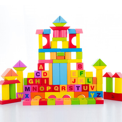 

Trojan horse wisdom 100 pieces of bright letters building blocks children puzzle early childhood education toys round barrels of wood toys