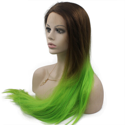 

Iwona Synthetic Hair Lace Front Long Straight Green Two Tone Ombre Wig