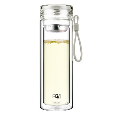 

Rich candy color double layer with a tean male lady creative portable glass cup 320ml rice white WFB1012-320