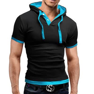 

MenS T Shirt 2017 Summer Fashion Hooded Sling Short-Sleeved Tees Male T-Shirt Slim Male Tops 4XL