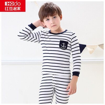 

Hodohome home children&39s underwear suit boys&girls cartoon cotton low round neck pajamas Qiuqiu pants suit Ma gray 13070
