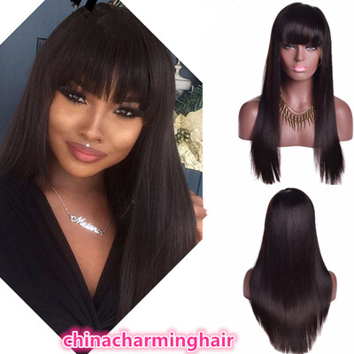 

Beautiful silky straight full lace wigs human hair silky straight lace front wigs with bangs free shipping
