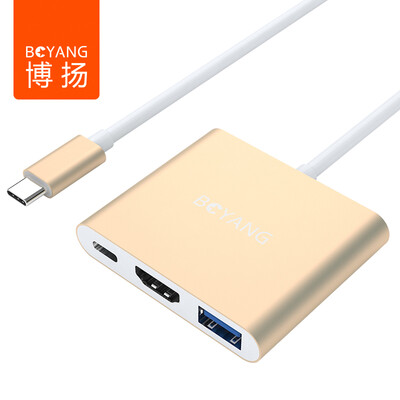 

Bo Yang BOYANG BY-07Z0403 Конвертер высокой четкости типа C в HDMI с разъемом концентратора USB3.0 Новый USB-кабель для перезаряжаемого адаптера USB-C