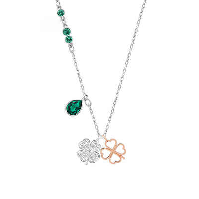 

SWAROVSKI Swarovski Duo Clover rose gold / green lady pavé crystal four-leaf clover pendant necklace clavicle chain 5139471