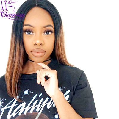 

#1B/#30 Ombre Silky Straight Human Hair Lace Front Wigs With Baby Hair Middle Part Two Tone Ombre Malaysian Human Hair Lace Wigs