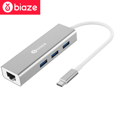 

BIAZE Type-C к USB HUB разветвитель концентратор USB-C порт Gigabit Ethernet коммутатор конвертер Apple MacBook Pro аксессуары для ноутбуков ZH19- серебристый металлик