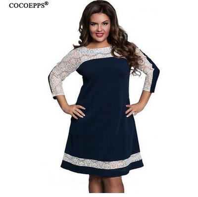 

Three Quarter Lace elegant Dress big sizes 2017 women summer Autumn Plus Size dress casual loose dress vintage vintage vestidos