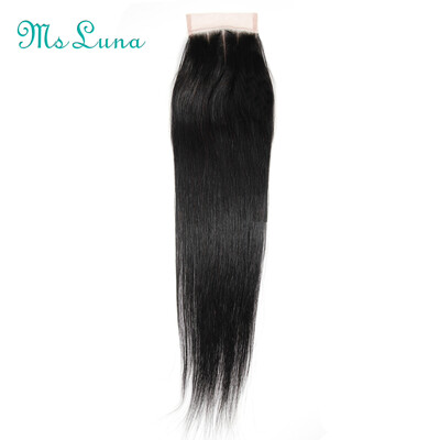 

Brazilian Straight 4x4 Lace Closure Three Part Non-Remy Hair Natural Color Human Hair Free Shipping 8-20 Inch
