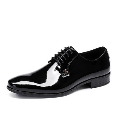 

LAORENTOU Mens shoes trend patent leather dress shoes comfortable British business leather shoes 22625 brown 4
