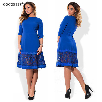 

COCOEPPS L-6XL elegant blue women dress big sizes Autumn o-neck loose dresses plus size Knee-Length dress black red casual dress