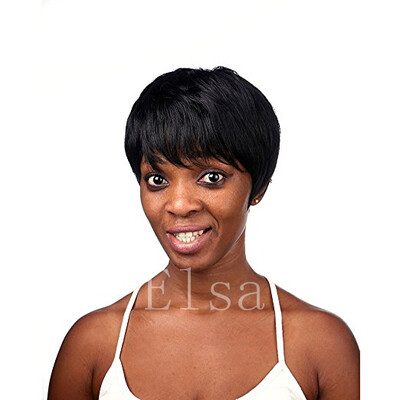 

2017 None Lace Short Wigs Human Hair Wigs 4 Inch Straight With Bangs For Black Women Brazilian Virgin Wig With Baby Hair
