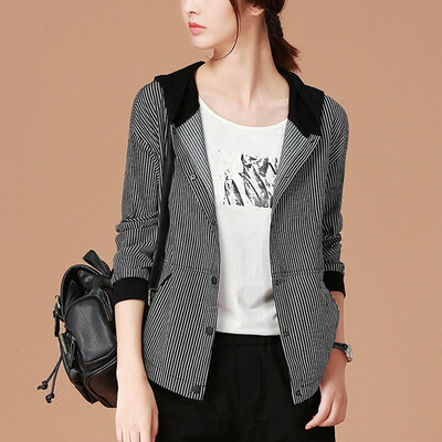 

City plus CITYPLUS 2017 autumn new women&39s art wild hooded stripes were thin baseball clothing short jacket CWWT178150 black&white XL
