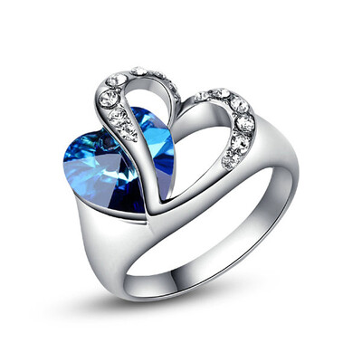 

Yoursfs@ 18K Gold Plated "Hold Your Heart" Hollow Out Designed Sapphire Blue Crystal Rings Women
