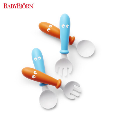 

【Jingdong Supermarket】 Sweden BABYBJORN Baby Spoon & Fork Baby Spoon & Fork Set 4pcs (Blue / Green) Without BPA Origin: Sweden