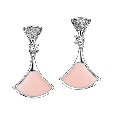 

Shin Kong jewelry Korean fashion fresh wild apricot apricot earrings sweet temperament dripping earrings gift female white + pink