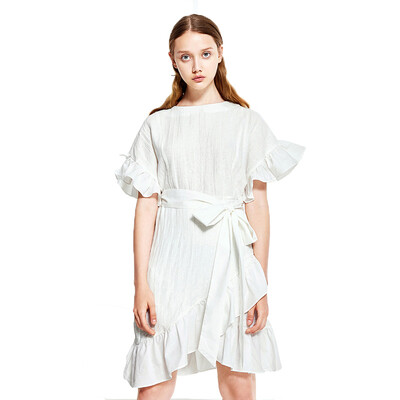 

UR молодых женщин листьев лотоса сшивание поясной ремень X-типа белое платье YL18S7EE2000 Департамент XL