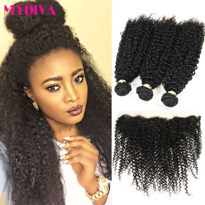 

Brazilian 3 Bundles With Lace Frontal 13x4 Kinky Curly Lace Frontal Closure With Bundles 8a Brazilian Kinky Curly With Closure