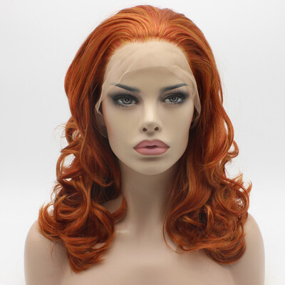 

Iwona Hair Wavy Shoulder Length Two Tone Blonde red Mix Wig Half Hand Tied Heat Resistant Synthetic Lace Front Wig